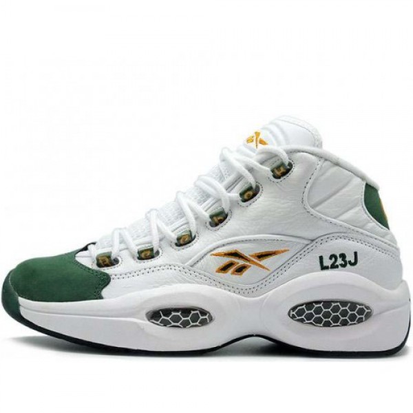 REEBOK QUESTION MID "FOR PLAYER USE ONLY" LEBRON JAMES WHT/SAP GREEN-HRVST GREEN リーボック クエスチョン ミッド "レブロン・ジェームズ" 白緑黄 V53579