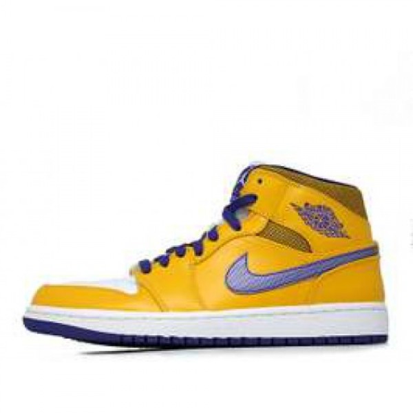 Nike Air Jordan 1 Mid "Lakers" u.gold/yellow-wht-g.ice ナイキ エアジョーダン1 ミッド "レイカーズ" 黄紫白 554724-708 100%新品満足保証